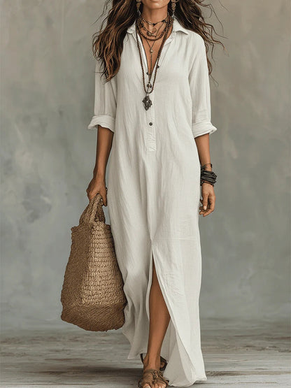 Soline | Black Long Flowing Dress with Buttons