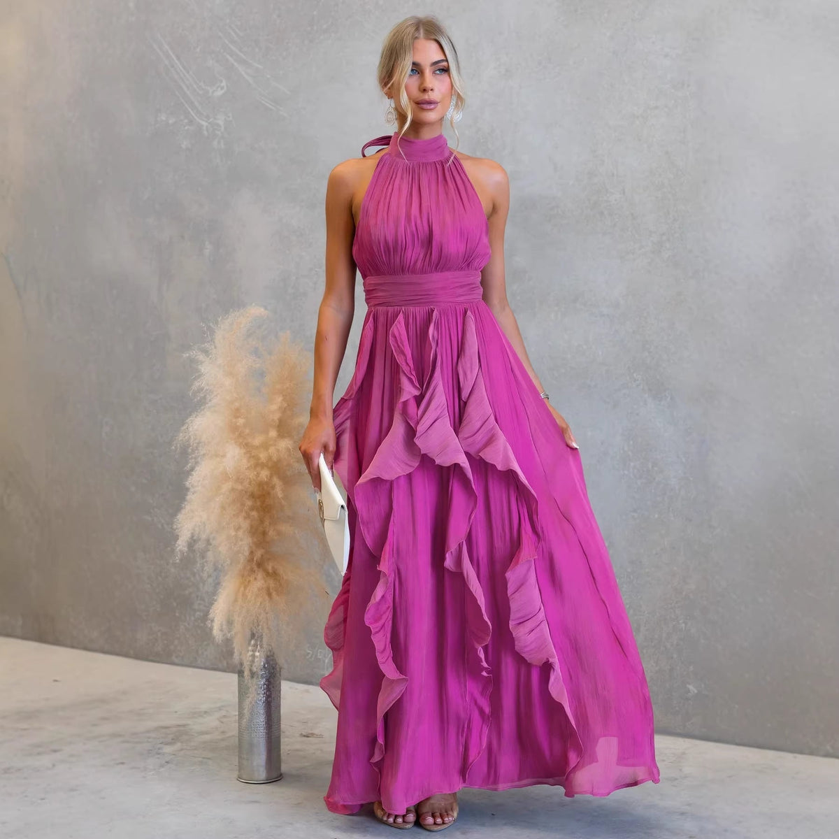 Celestia Ruffled Halter Maxi Dress