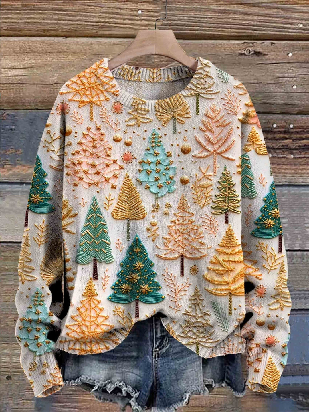 Varm hygge-sweater med juletræer