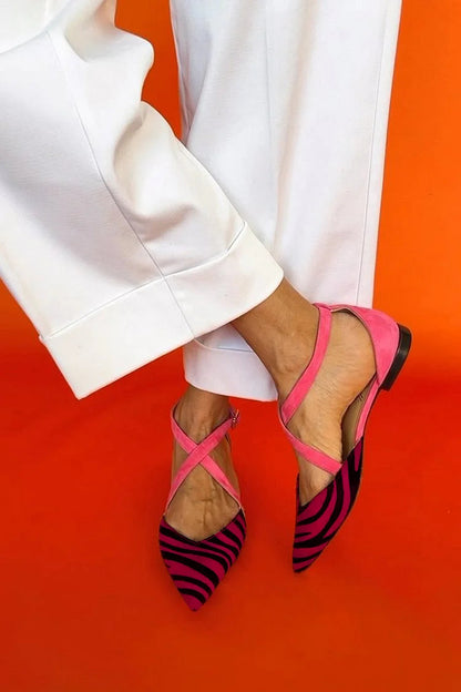 ZEBRA PRINT CROSS-STRAP FLATS