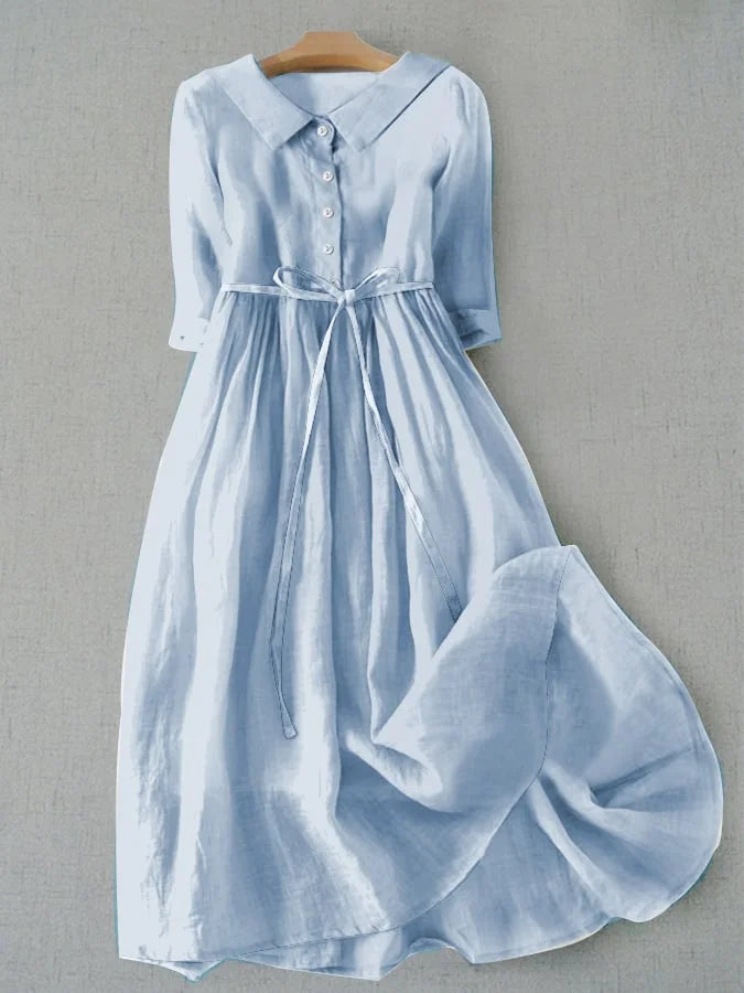 AZULAH | Elegant Short Sleeve Dress with Tie at the Waist