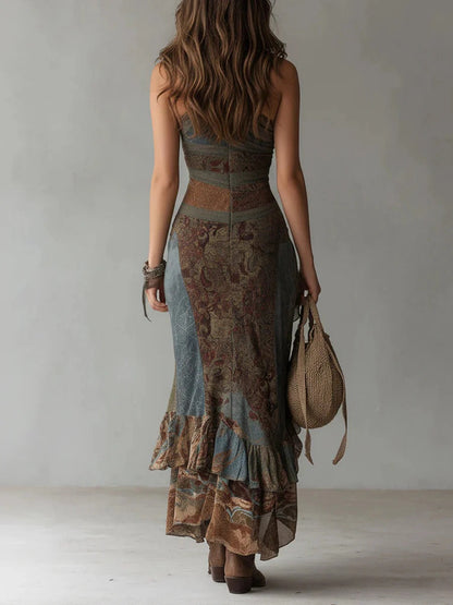Marianna™ | Asymmetrical long dress with ethnic print and side slit