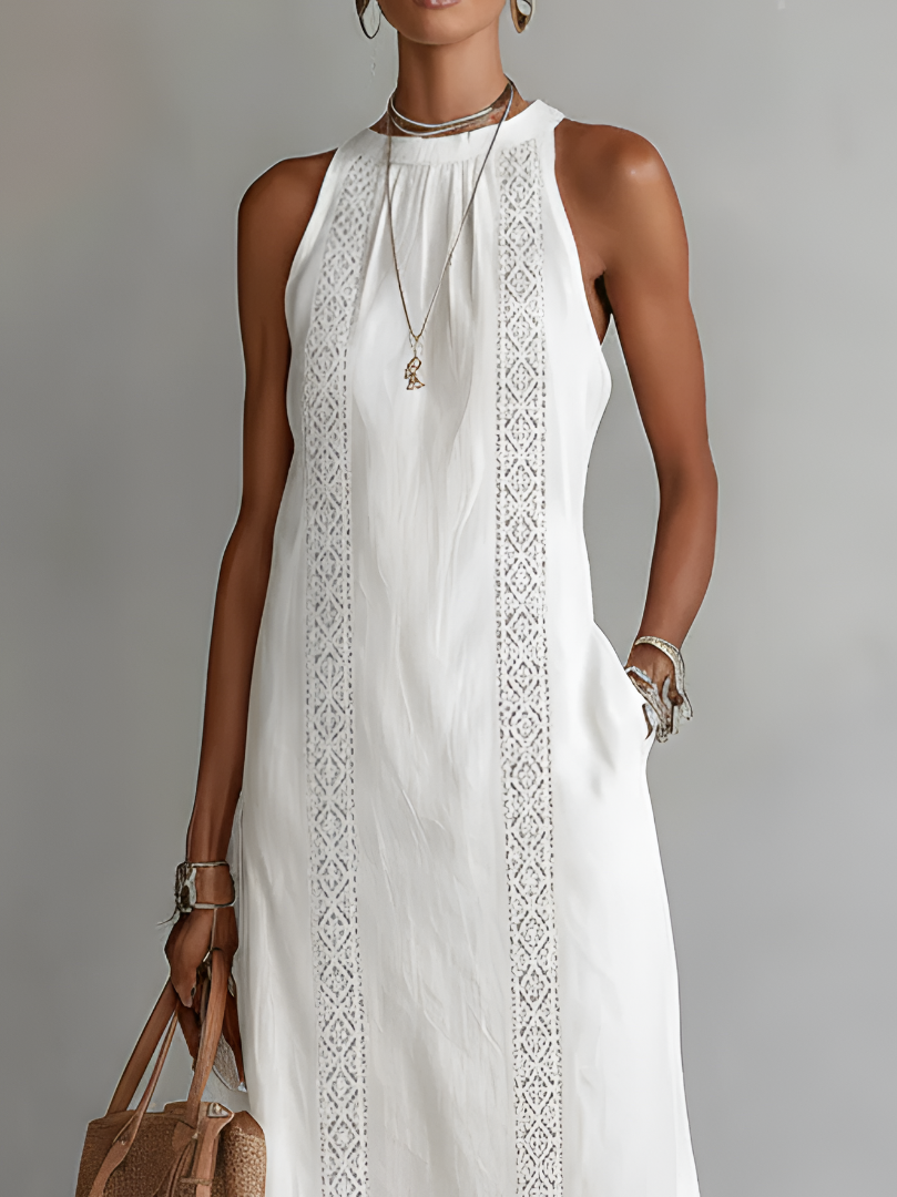 Jimena | Linen Midi Dress with Mao Collar