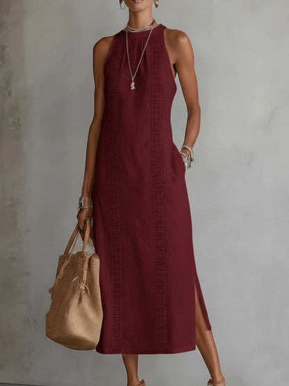 Jimena | Linen Midi Dress with Mao Collar